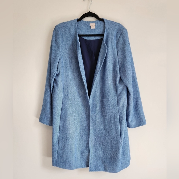 Chico's  Blue Open-Front Long Lined Coat Sz 3 - Picture 1 of 8